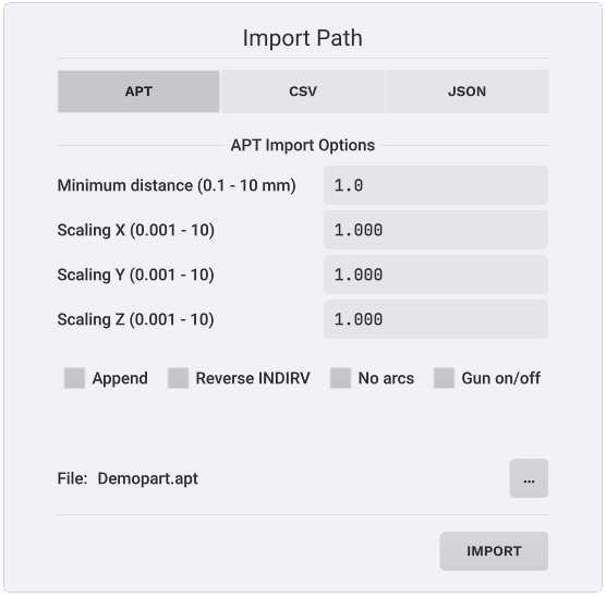 Path import dialog